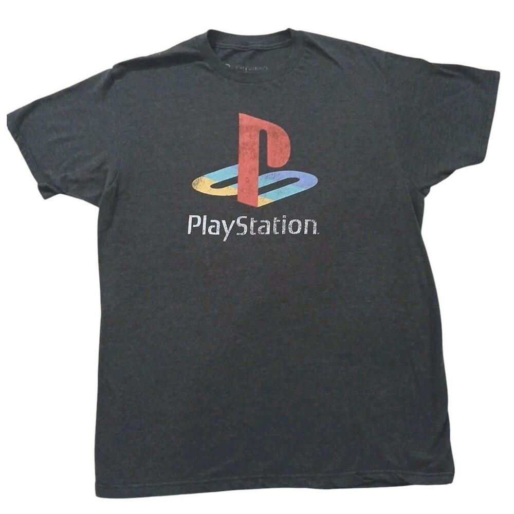 Y2K Sony Playstation Symbol Logo T-Shirt Men's Sz L Gray Play Station Vintage